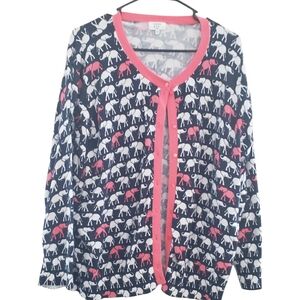 Crown & Ivy Navy and Pink Elephant Cardigan
